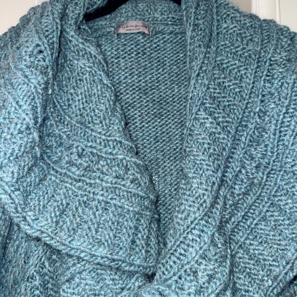 Elsamanda Rare Made in Italy Tie Front Cardigan Womens M Teal Alpaca Wool Blend - Picture 4 of 5